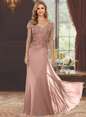 Sheath Column Sweetheart Short Sleeves Floor Length Mother Of The Bride Dresses With Appliques Lace Sequins