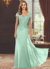 Sheath Column Sweetheart Short Sleeves Floor Length Mother Of The Bride Dresses With Appliques Lace Sequins