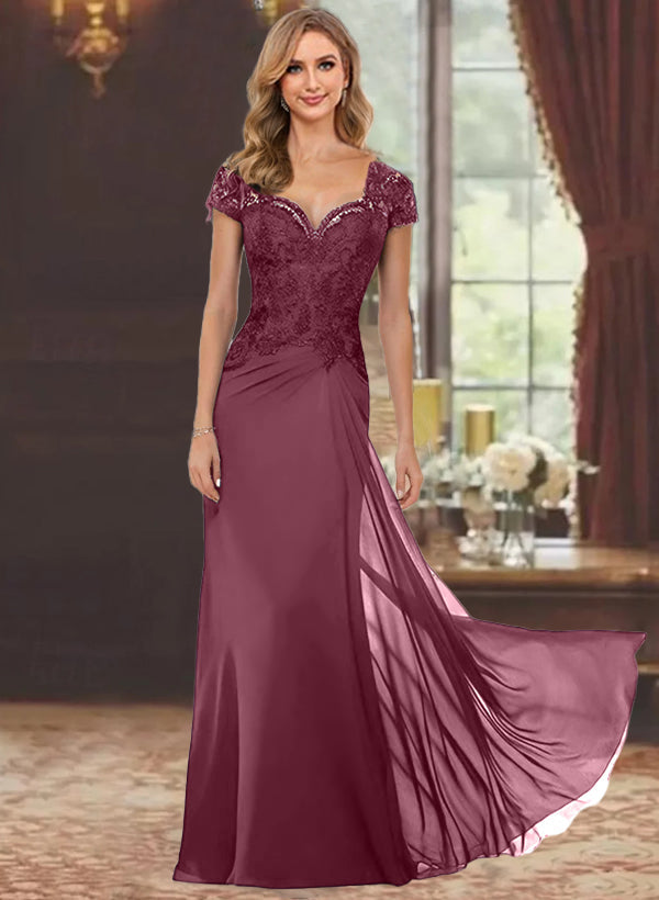 Sheath Column Sweetheart Short Sleeves Floor Length Mother Of The Bride Dresses With Appliques Lace Sequins
