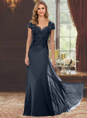 Sheath Column Sweetheart Short Sleeves Floor Length Mother Of The Bride Dresses With Appliques Lace Sequins