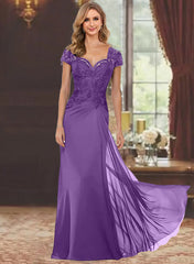 Sheath Column Sweetheart Short Sleeves Floor Length Mother Of The Bride Dresses With Appliques Lace Sequins