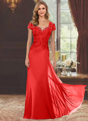 Sheath Column Sweetheart Short Sleeves Floor Length Mother Of The Bride Dresses With Appliques Lace Sequins