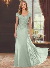 Sheath Column Sweetheart Short Sleeves Floor Length Mother Of The Bride Dresses With Appliques Lace Sequins