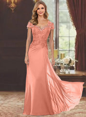 Sheath Column Sweetheart Short Sleeves Floor Length Mother Of The Bride Dresses With Appliques Lace Sequins