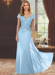 Sheath/Column Sweetheart Short Sleeves Floor-Length Mother of the Bride Dresses with Appliques Lace & Sequins