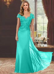 Sheath Column Sweetheart Short Sleeves Floor Length Mother Of The Bride Dresses With Appliques Lace Sequins