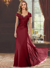 Sheath Column Sweetheart Short Sleeves Floor Length Mother Of The Bride Dresses With Appliques Lace Sequins