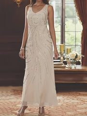 Sheath Column V Neck Ankle Length Mother Of The Bride Dresses With Jacket Sequins Beading