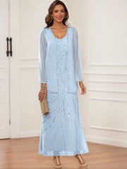 Sheath Column V Neck Ankle Length Mother Of The Bride Groom Dresses With Jacket Sequins