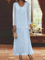 Sheath Column V Neck Ankle Length Mother Of The Bride Dresses With Jacket Sequins Beading