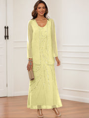 Sheath Column V Neck Ankle Length Mother Of The Bride Groom Dresses With Jacket Sequins