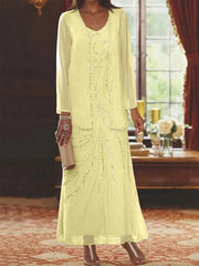 Sheath Column V Neck Ankle Length Mother Of The Bride Dresses With Jacket Sequins Beading