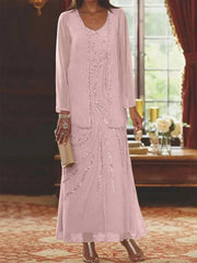 Sheath Column V Neck Ankle Length Mother Of The Bride Dresses With Jacket Sequins Beading