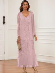 Sheath Column V Neck Ankle Length Mother Of The Bride Groom Dresses With Jacket Sequins