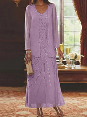 Sheath/Column V-Neck Ankle-Length Mother of the Bride Dresses with Jacket & Sequins Beading