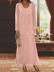Sheath/Column V-Neck Ankle-Length Mother of the Bride Dresses with Jacket & Sequins Beading