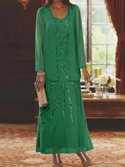 Sheath/Column V-Neck Ankle-Length Mother of the Bride Dresses with Jacket & Sequins Beading