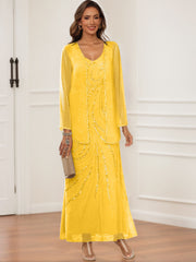 Sheath Column V Neck Ankle Length Mother Of The Bride Groom Dresses With Jacket Sequins