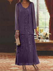 Sheath/Column V-Neck Ankle-Length Mother of the Bride Dresses with Jacket & Sequins Beading