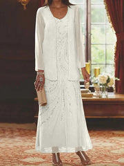Sheath Column Mother Of The Bride Groom Dresses With Jacket Sequins Beading