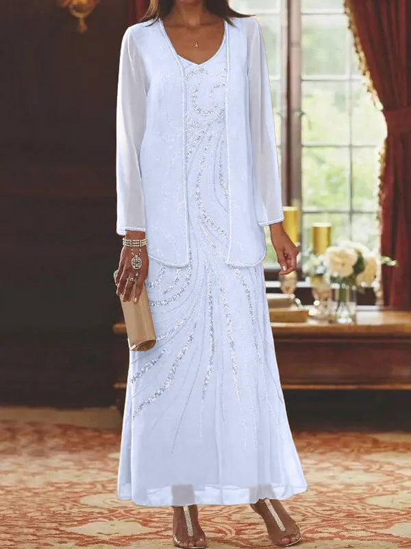 Sheath Column Mother Of The Bride Groom Dresses With Jacket Sequins Beading