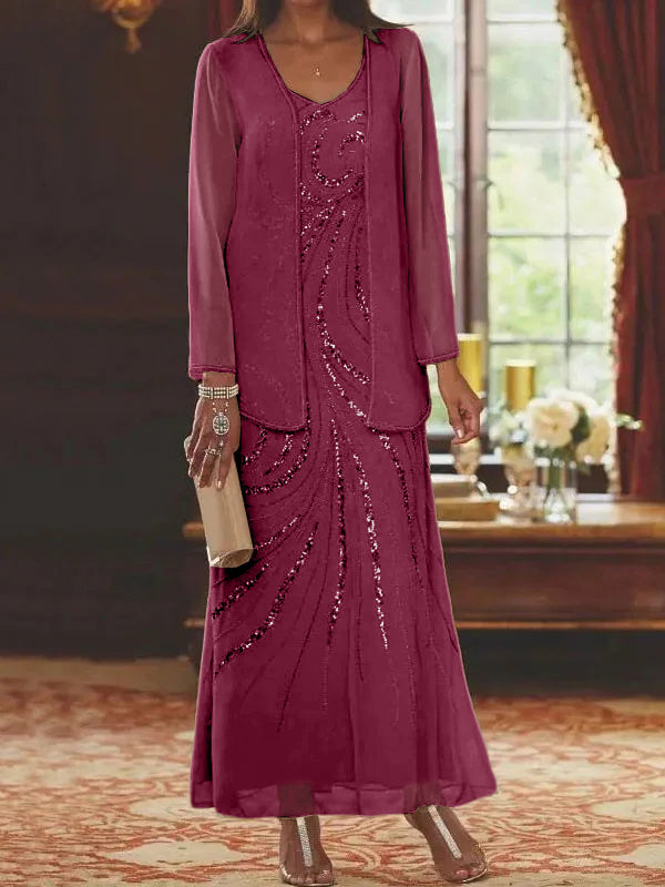 Sheath Column Mother Of The Bride Groom Dresses With Jacket Sequins Beading