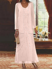 Sheath/Column V-Neck Ankle-Length Mother of the Bride Dresses with Jacket & Sequins Beading
