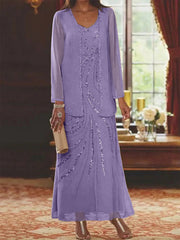 Sheath/Column V-Neck Ankle-Length Mother of the Bride Dresses with Jacket & Sequins Beading