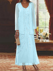 Sheath/Column V-Neck Ankle-Length Mother of the Bride Dresses with Jacket & Sequins Beading