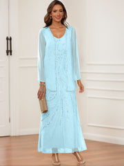 Sheath Column V Neck Ankle Length Mother Of The Bride Groom Dresses With Jacket Sequins
