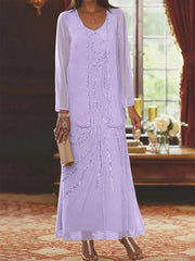 Sheath Column V Neck Ankle Length Mother Of The Bride Dresses With Jacket Sequins Beading