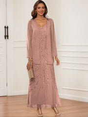 Sheath Column V Neck Ankle Length Mother Of The Bride Groom Dresses With Jacket Sequins