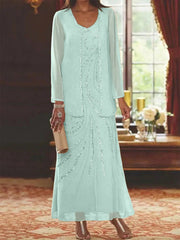 Sheath Column V Neck Ankle Length Mother Of The Bride Dresses With Jacket Sequins Beading