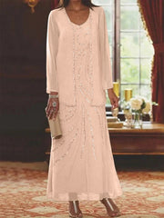 Sheath Column V Neck Ankle Length Mother Of The Bride Dresses With Jacket Sequins Beading