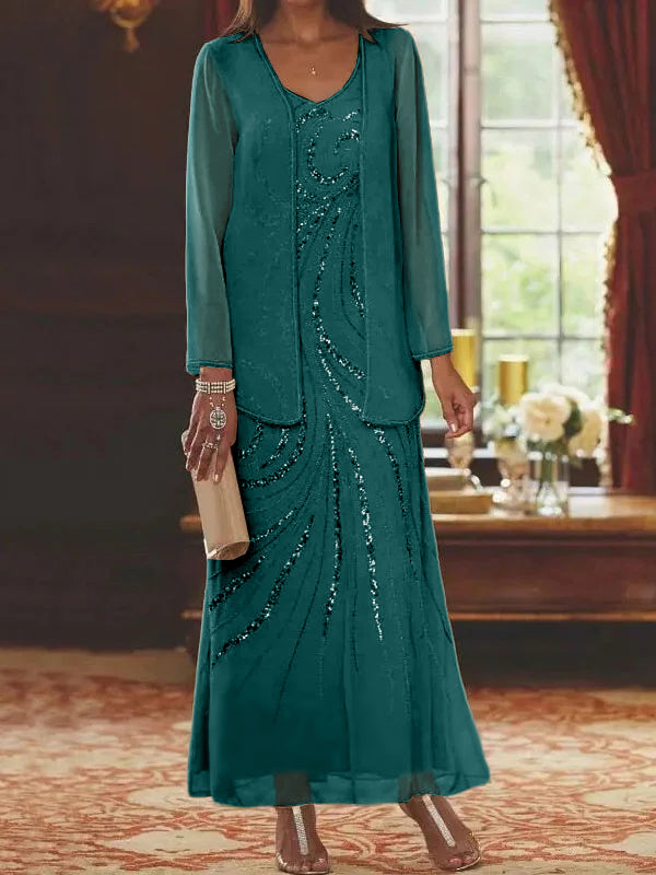 Sheath Column Mother Of The Bride Groom Dresses With Jacket Sequins Beading