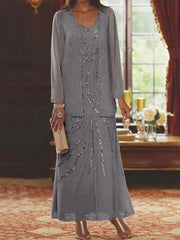 Sheath/Column V-Neck Ankle-Length Mother of the Bride Dresses with Jacket & Sequins Beading