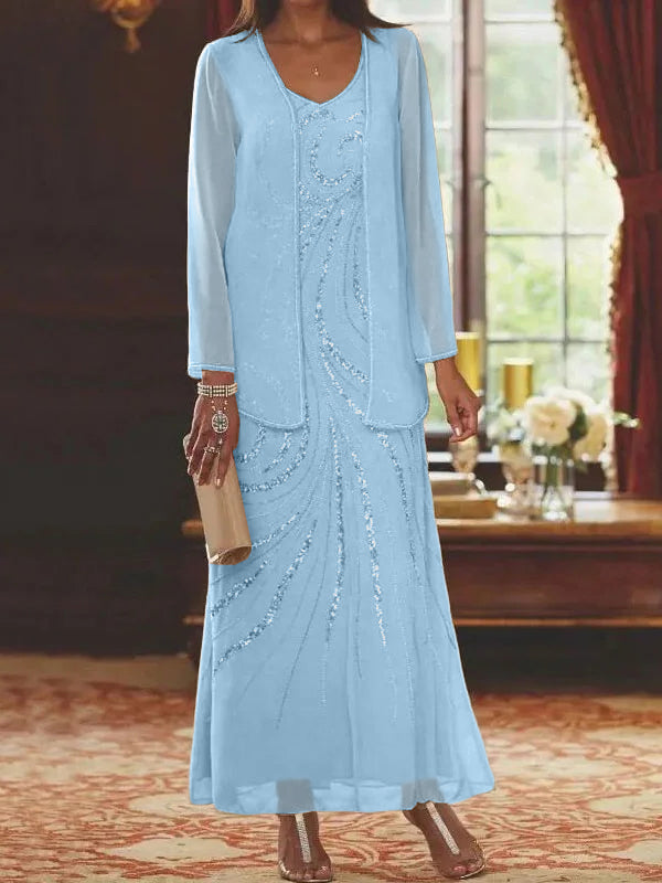 Sheath Column Mother Of The Bride Groom Dresses With Jacket Sequins Beading