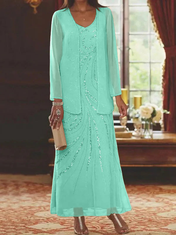 Sheath Column Mother Of The Bride Groom Dresses With Jacket Sequins Beading