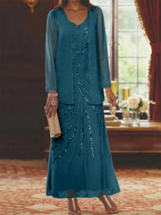 Sheath/Column V-Neck Ankle-Length Mother of the Bride Dresses with Jacket & Sequins Beading