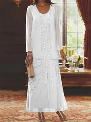 Sheath Column V Neck Ankle Length Mother Of The Bride Dresses With Jacket Sequins Beading