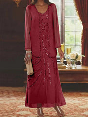 Sheath/Column V-Neck Ankle-Length Mother of the Bride Dresses with Jacket & Sequins Beading