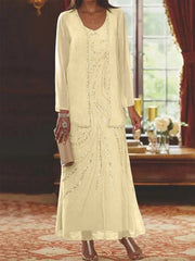 Sheath Column V Neck Ankle Length Mother Of The Bride Dresses With Jacket Sequins Beading