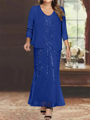 Sheath Column V Neck Ankle Length Plus Size Mother Of The Bride Dresses With Jacket Sequins Beading