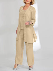 Chiffon Sequins Scoop Ankle Length Mother Of The Bride Pantsuits With Jacket