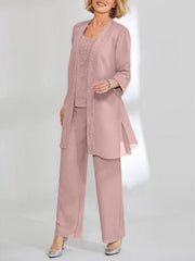 Chiffon Sequins Scoop Ankle-Length Mother of the Bride Pantsuits with Jacket