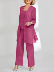 Chiffon Sequins Scoop Ankle-Length Mother of the Bride Pantsuits with Jacket