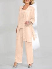 Chiffon Sequins Scoop Ankle-Length Mother of the Bride Pantsuits with Jacket