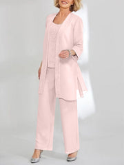 Chiffon Sequins Scoop Ankle-Length Mother of the Bride Pantsuits with Jacket