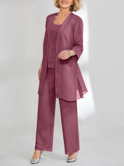 Chiffon Sequins Scoop Ankle-Length Mother of the Bride Pantsuits with Jacket