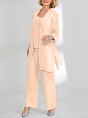 Chiffon Sequins Scoop Ankle-Length Mother of the Bride Pantsuits with Jacket